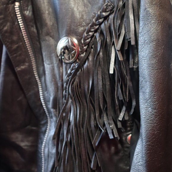 Black Fringe Leather Jacket - Picture 2 of 7